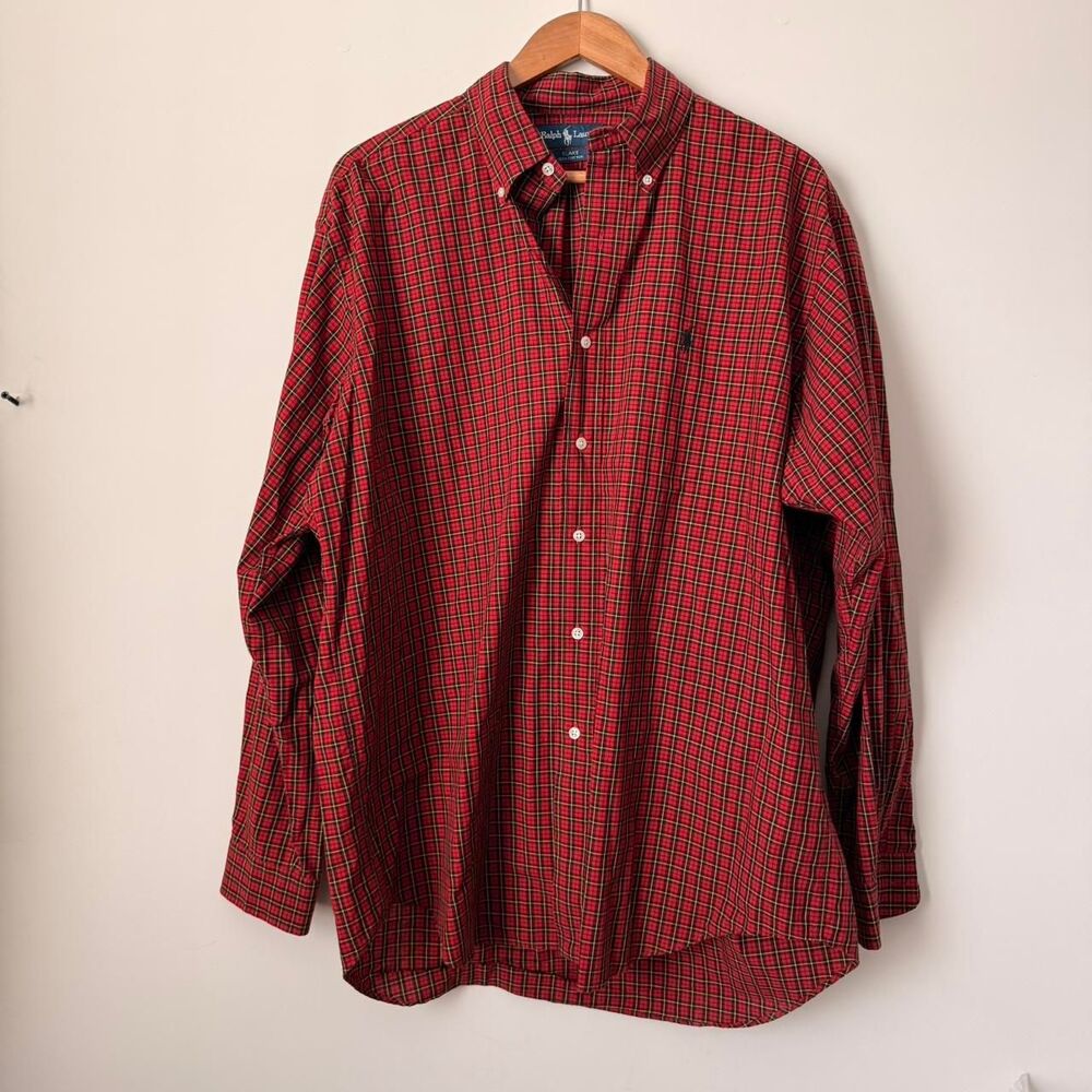 Ralph Lauren 100% Cotton Red Plaid Button Down Top Size L